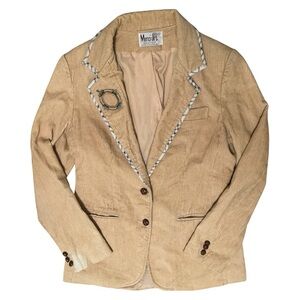 Merci Jrs Corduroy Beige White Trim‎ Blazer Size 11 70s Eclectic Preppy Academia